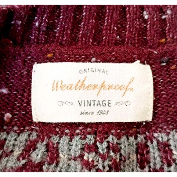 Weatherproof Fair Isle Sweater Sz XXL Burgundy Navy Crew Neck Y2K VTG Preppy - Picture 6 of 10